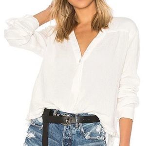 Free People White Lightweight Textured Button-Front Top | Medium